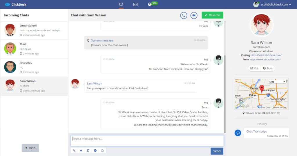 The map on the right pane shows user details that your agent can use for a more personal engagement.