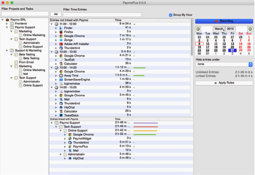 The desktop app’s automatic time tracking records the time you spent in various activities on your desktop. Calculating the project’s daily time is as simple as grouping related activities at the end of the day.