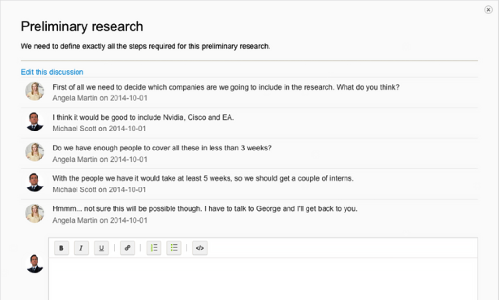 Discuss day-to-day issues right inside the Project window.