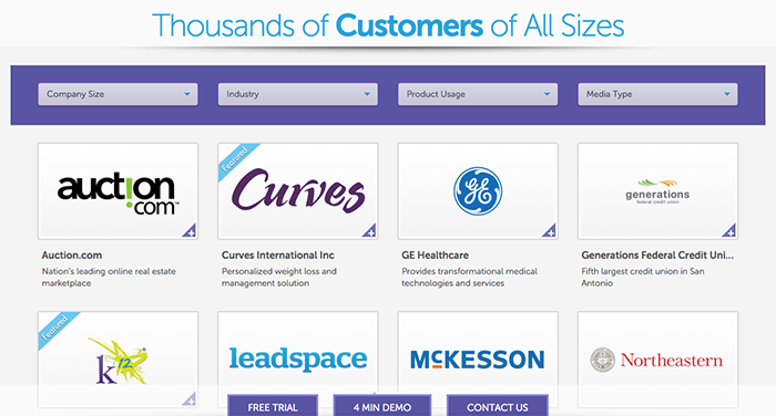 Marketo says it has “thousands of clients” and it backs it up by showing you.