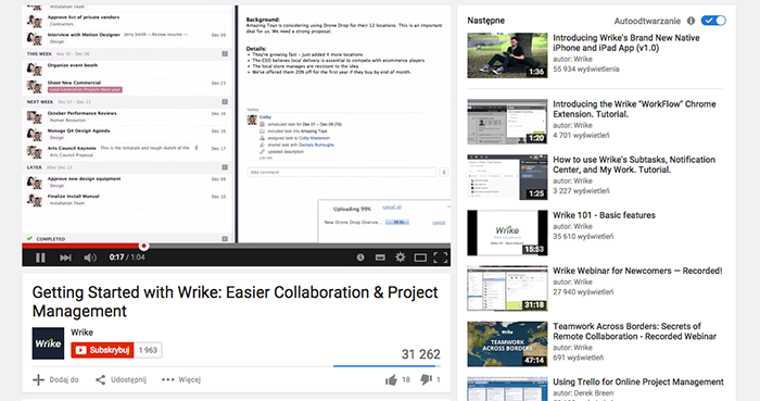 Here's Wrike promiting their tutorials on YouTube