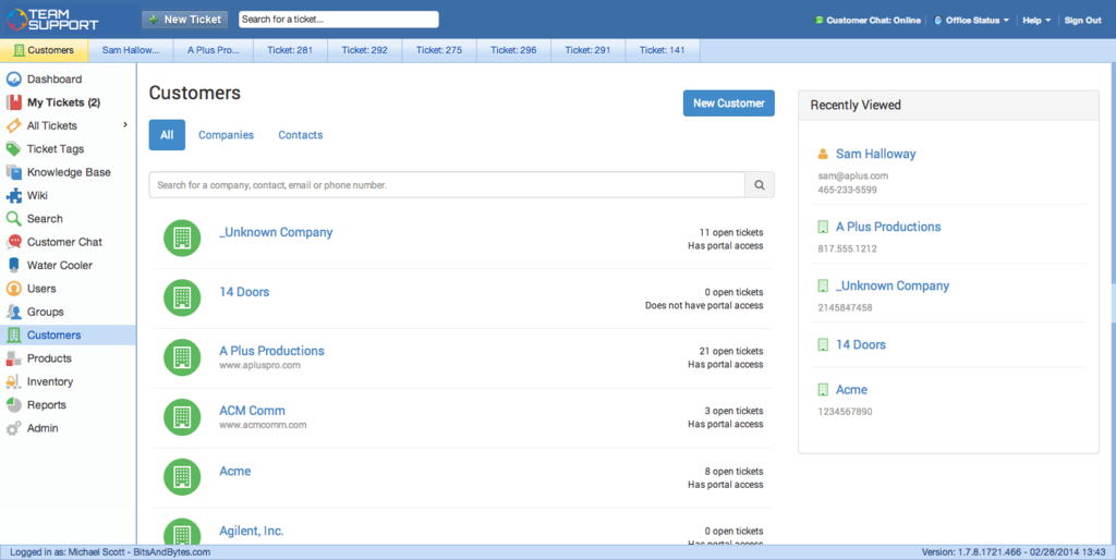 A brief look at TeamSupport interface