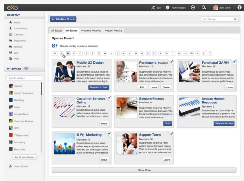 Spaces allow you to group people by interest, project, team, etc.