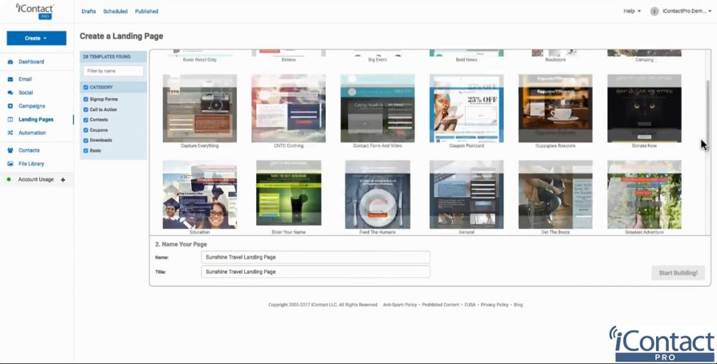 iContact Pro dashboard