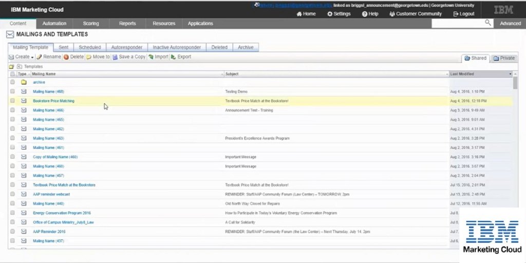 IBM Digital Marketing dashboard