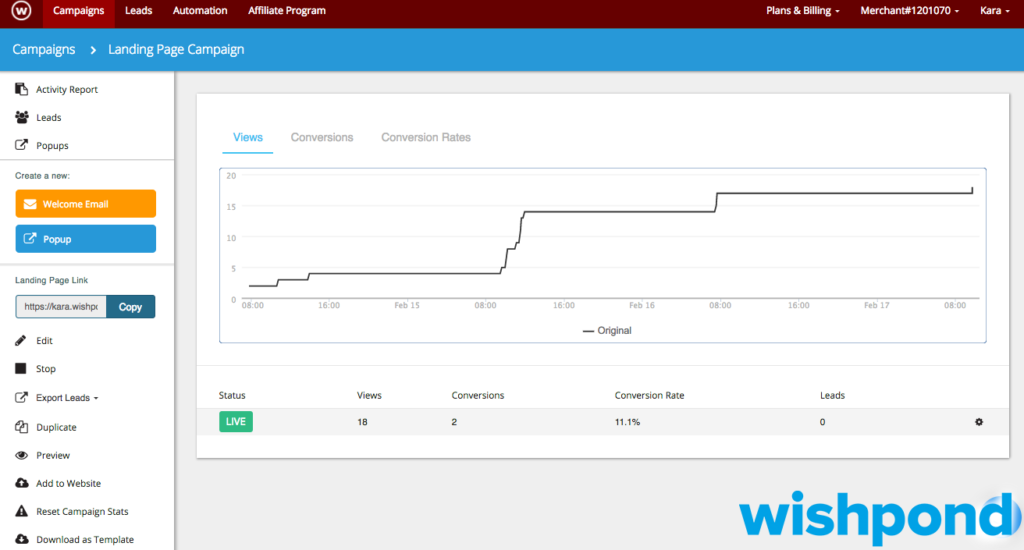 Wishpond dashboard