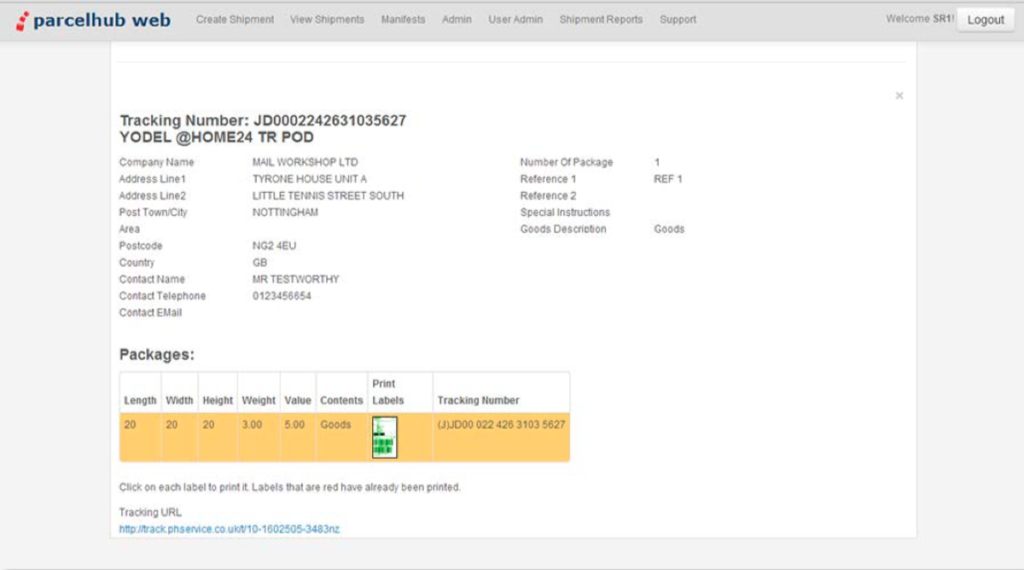 Parcelhub Shipping dashboard