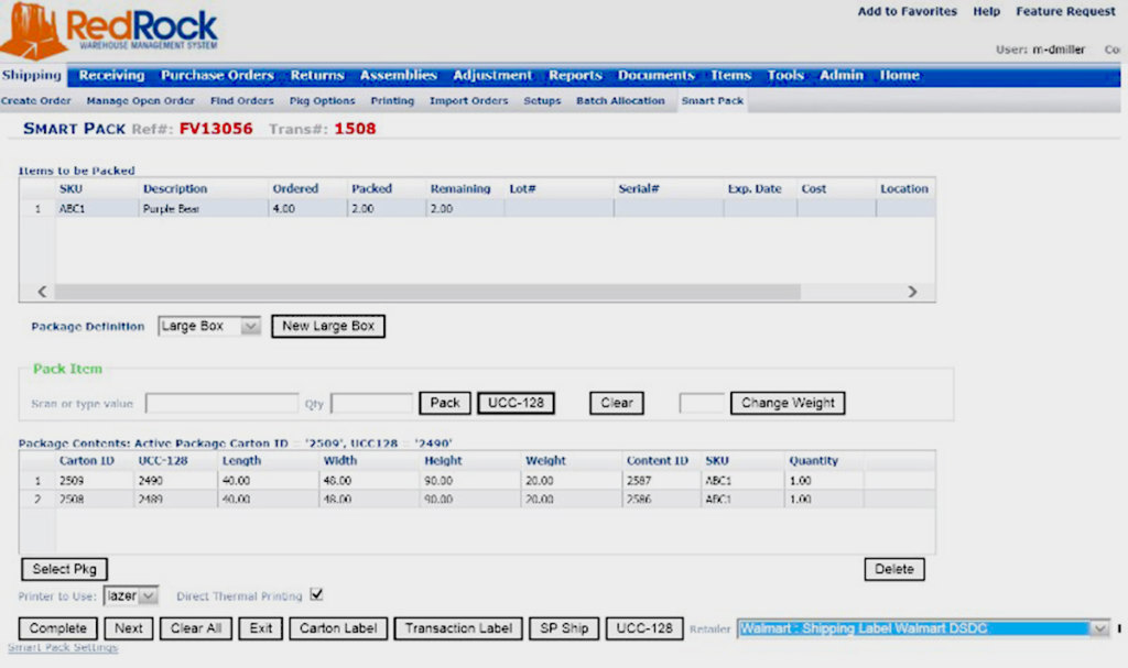 Red Rock Warehouse Manager dashboard