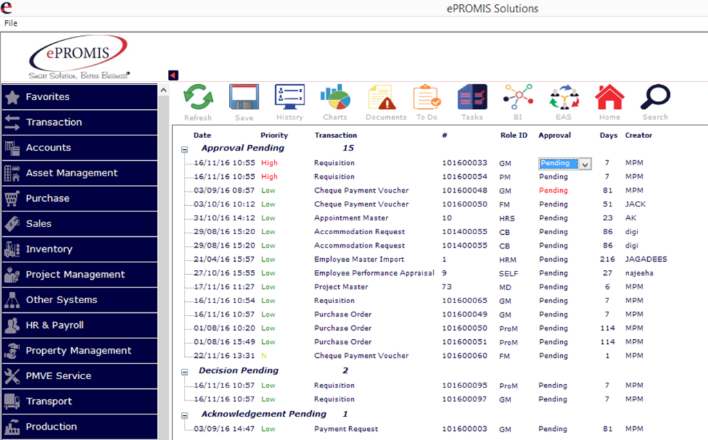 ePROMIS Distribution ERP dashboard