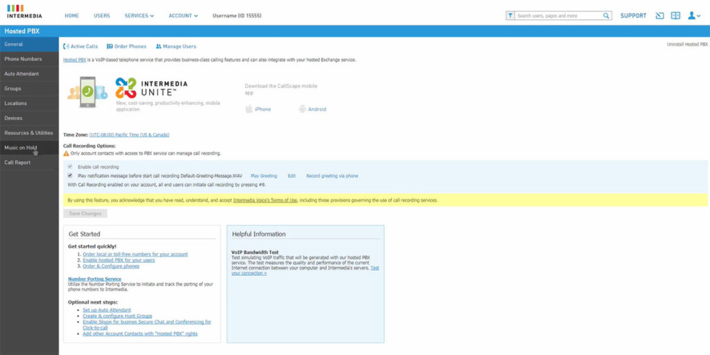 Intermedia AppID Enterprise dashboard