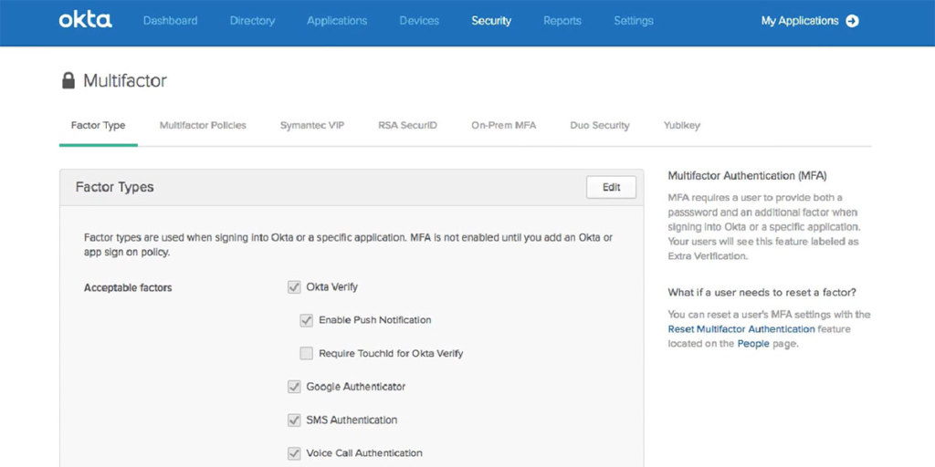 Okta Identity Management dashboard