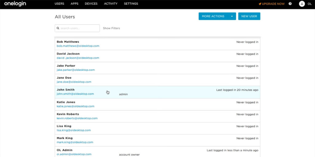 OneLogin dashboard