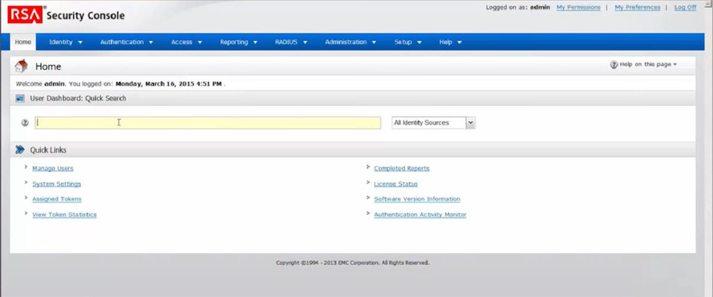 RSA SecurID dashboard