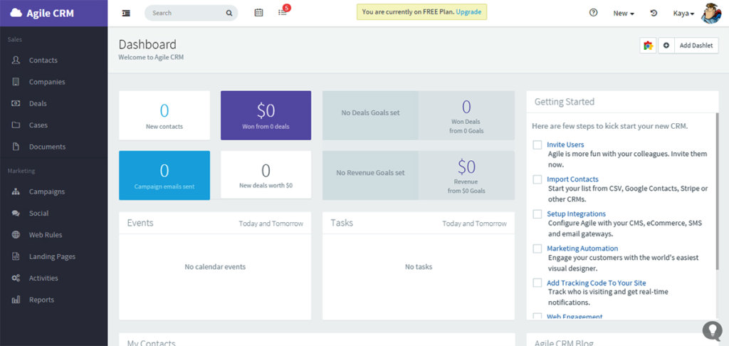 Agile CRM dashboard