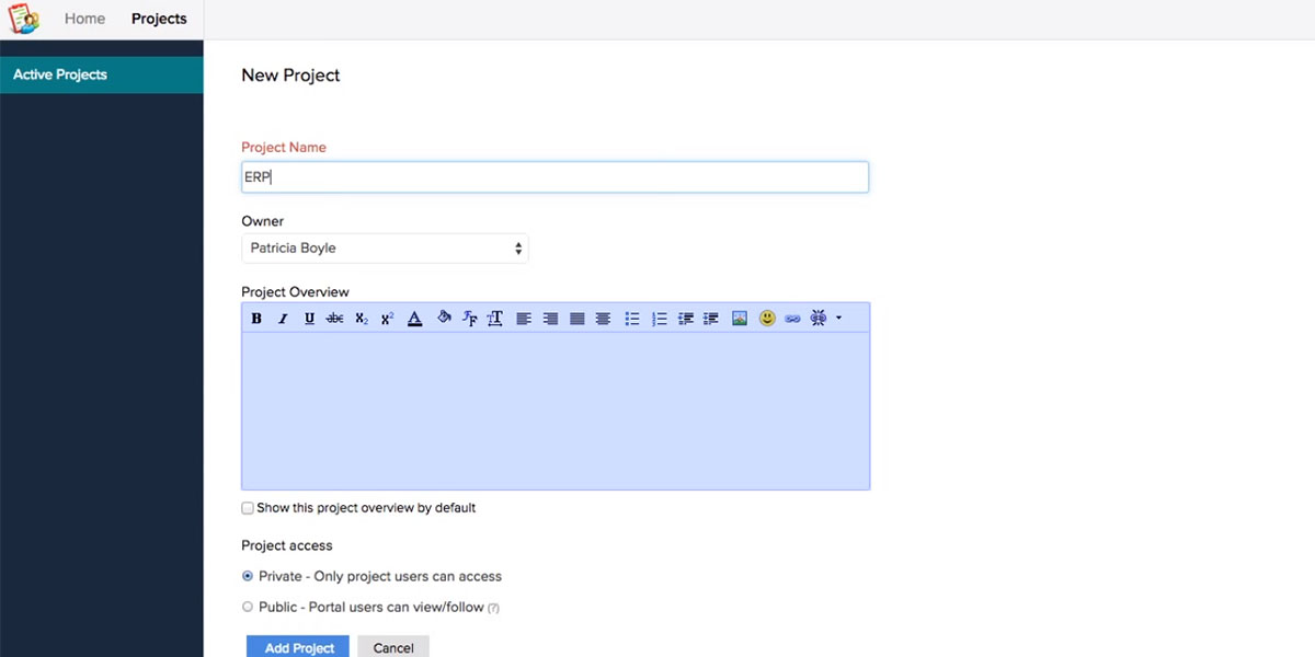 Zoho Projects dashboard