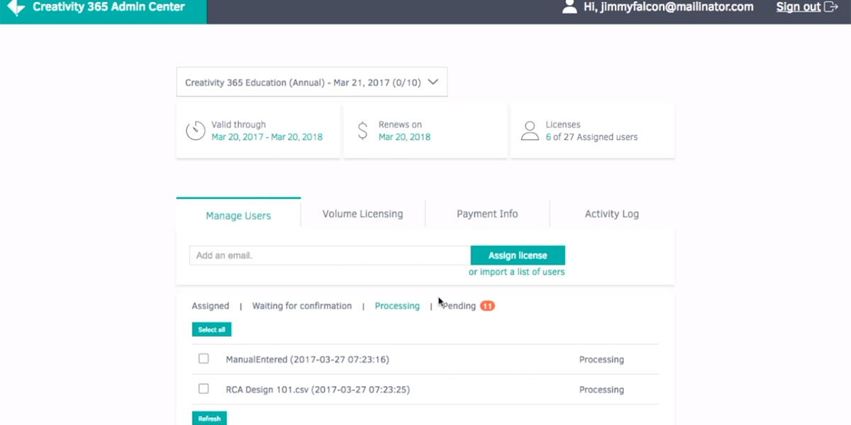 Creativity 365 dashboard