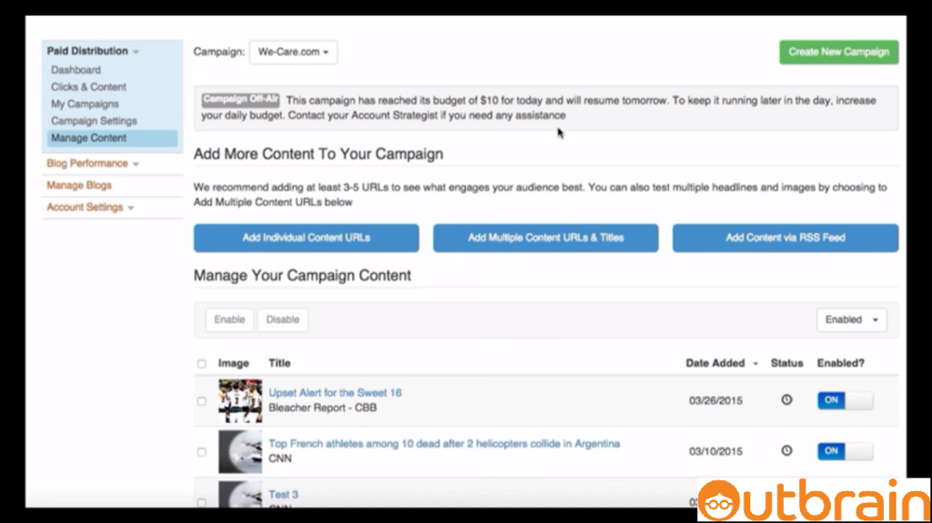 outbrain dashboard
