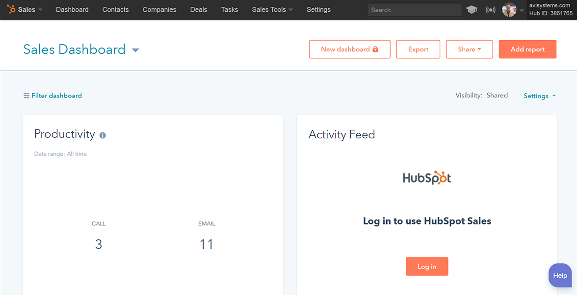 hubspot sales hub dashboard