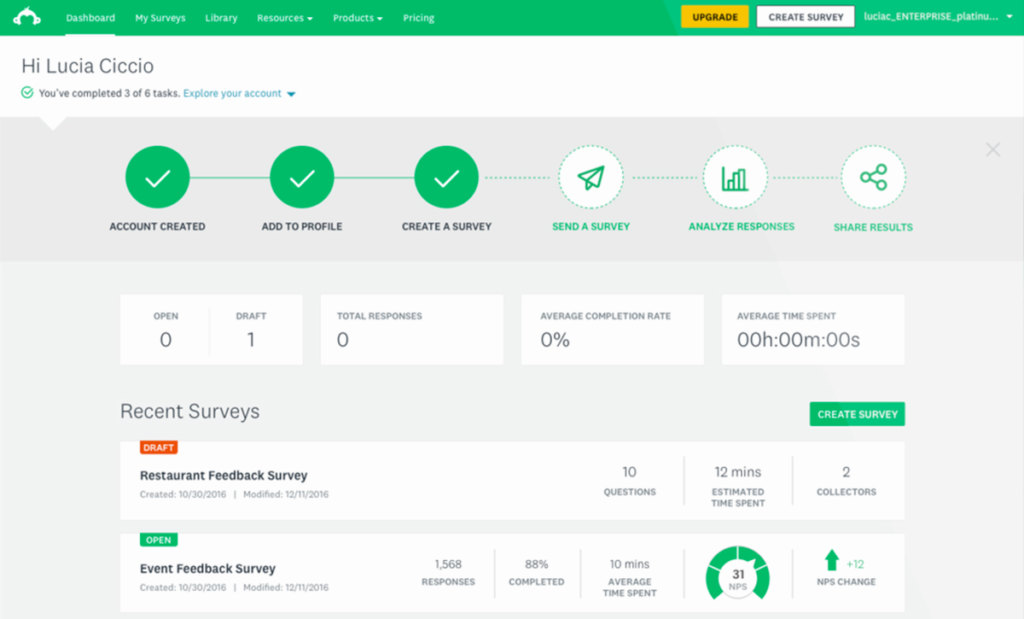SurveyMonkey dashboard