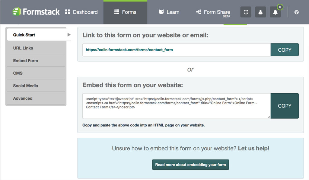 Formstack dashboard