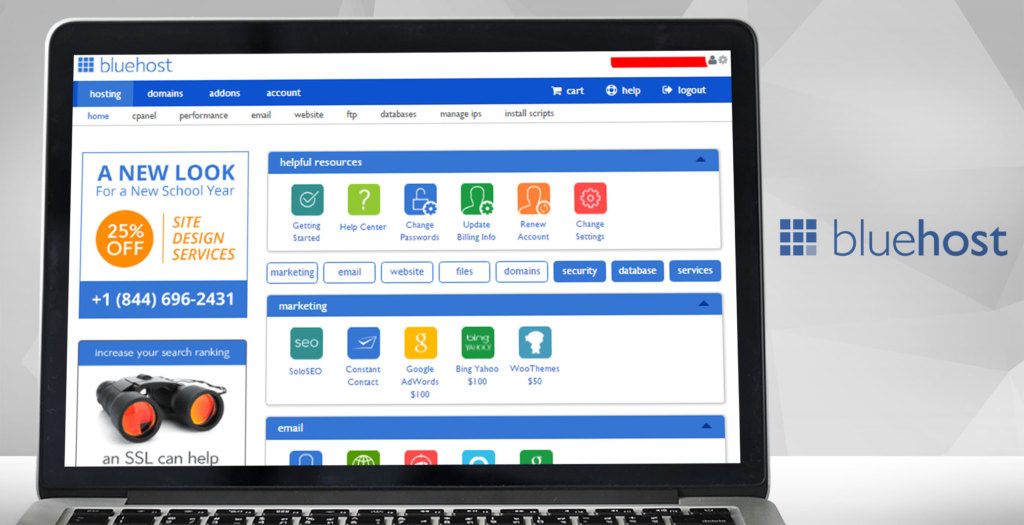bluehost dashboard example