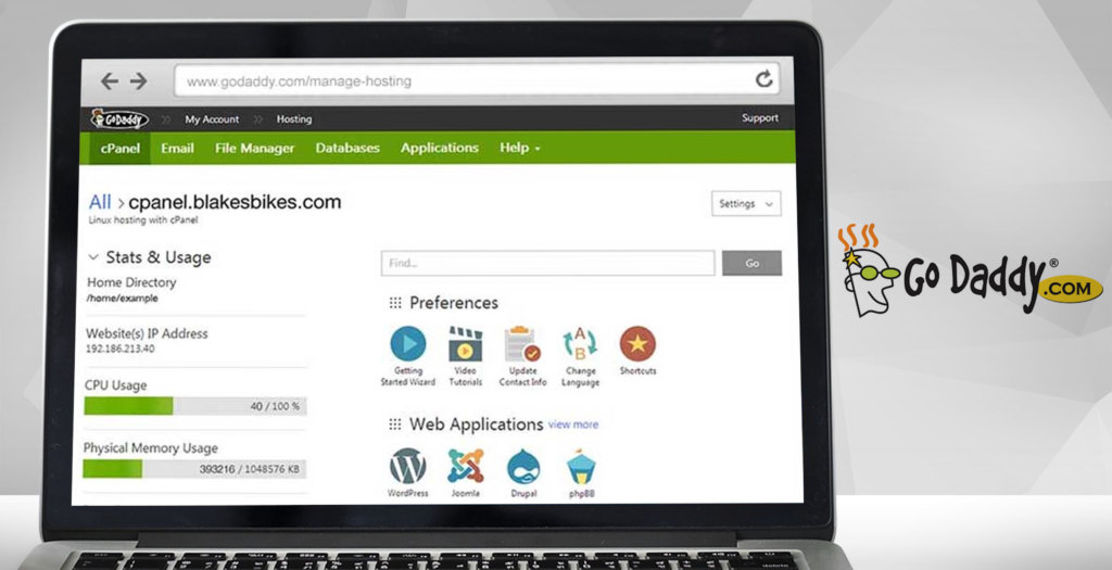 godaddy hosting dashboard example