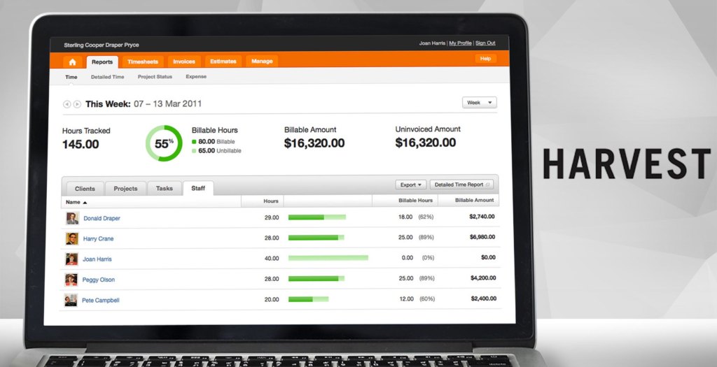 harvest dashboard example