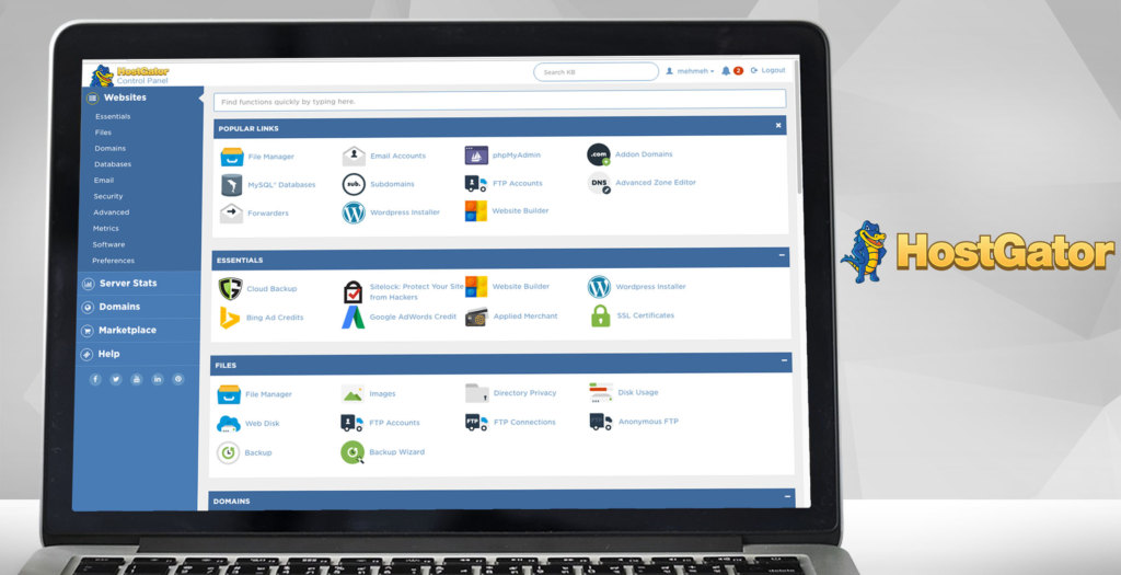 hostgator dashboard example