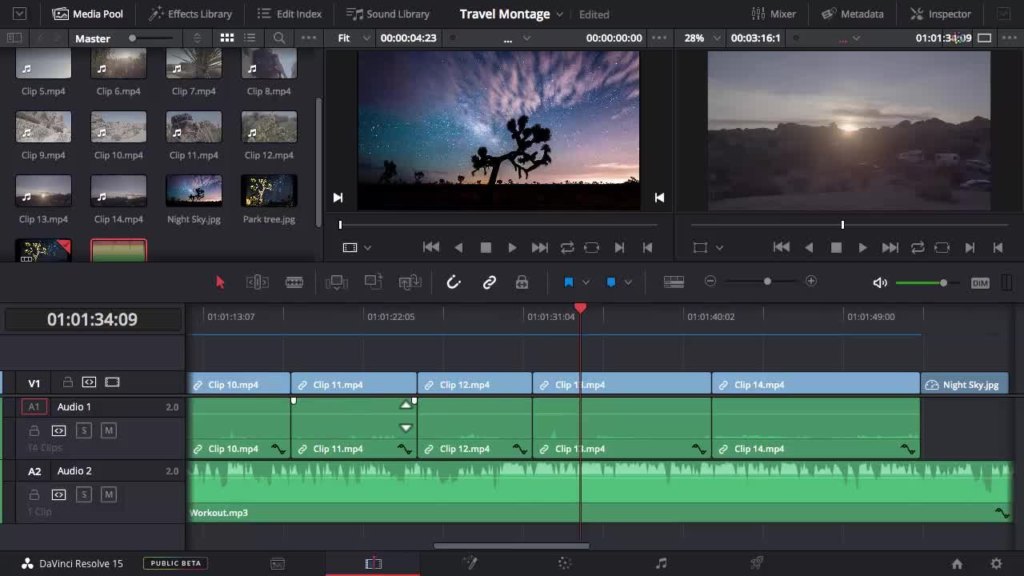 DaVinci Resolve dashboard