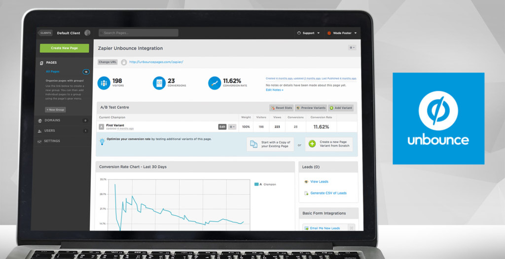 unbounce dashboard example