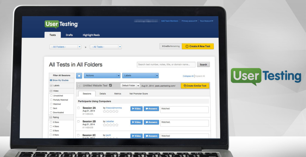 usertesting dashboard example