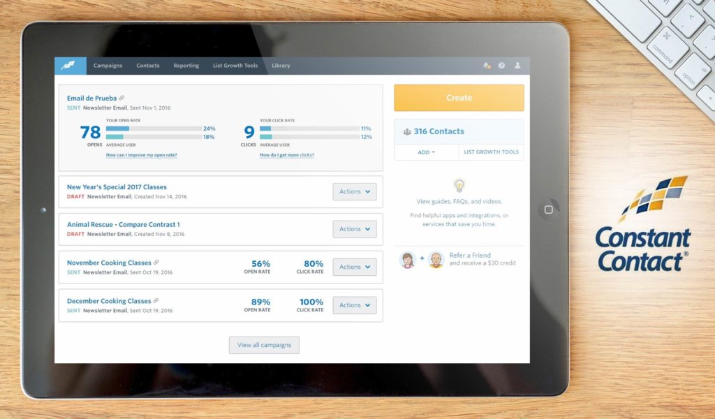 constant contact dashboard example