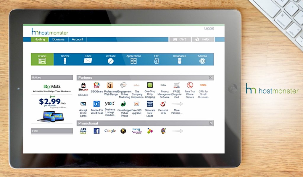 HostMonster dashboard