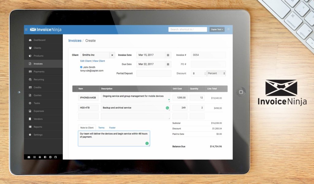 invoice ninja dashboard example