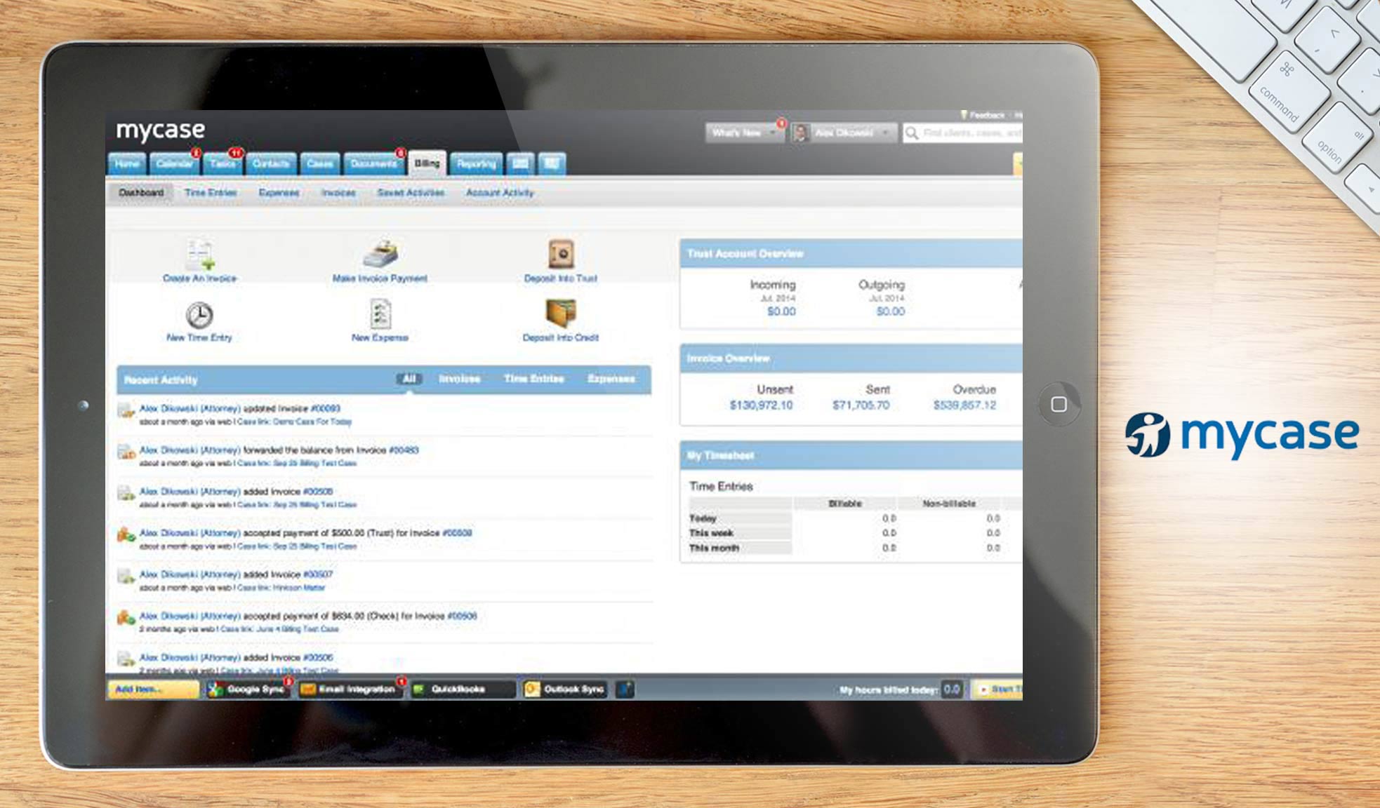 MyCase dashboard