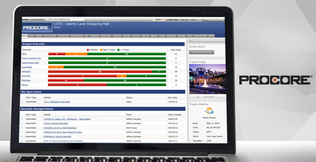 procore dashboard example