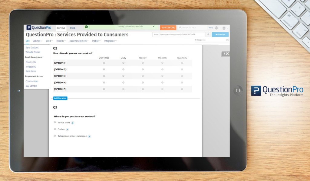 QuestionPro dashboard