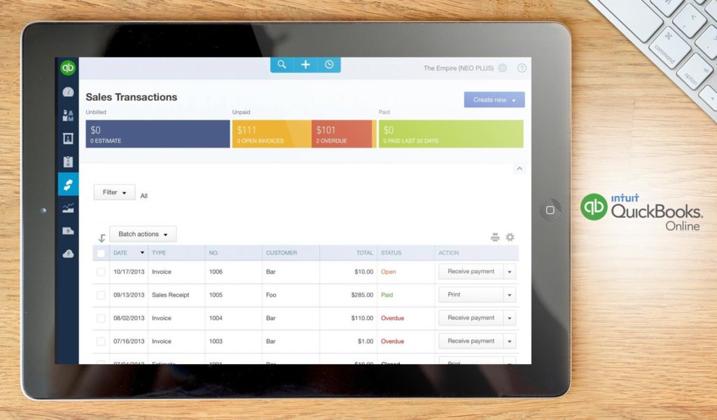 quickbooks online dashboard example