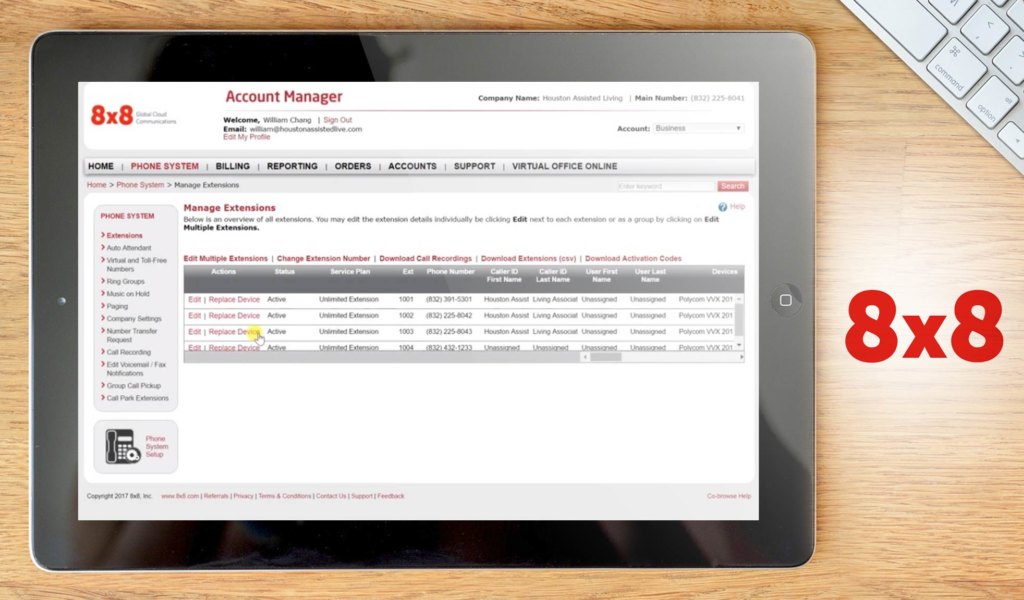 8x8 dashboard example