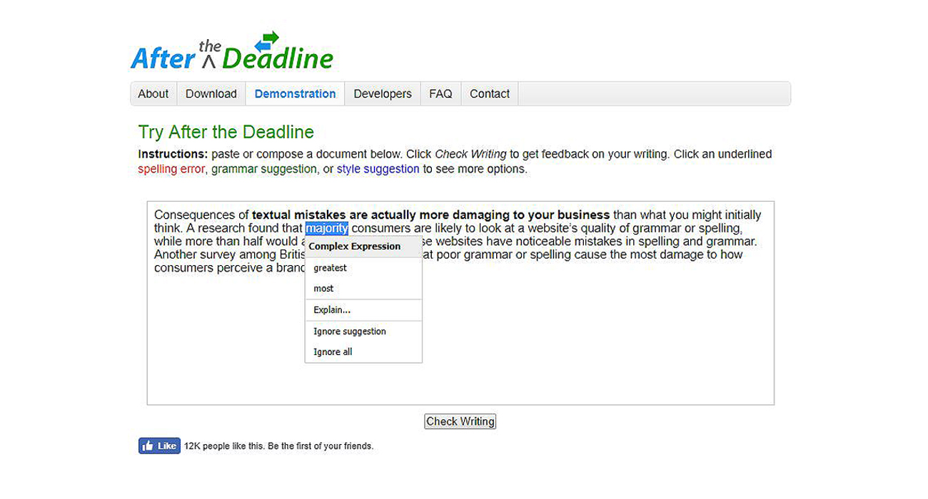 After the Deadline dashboard sample