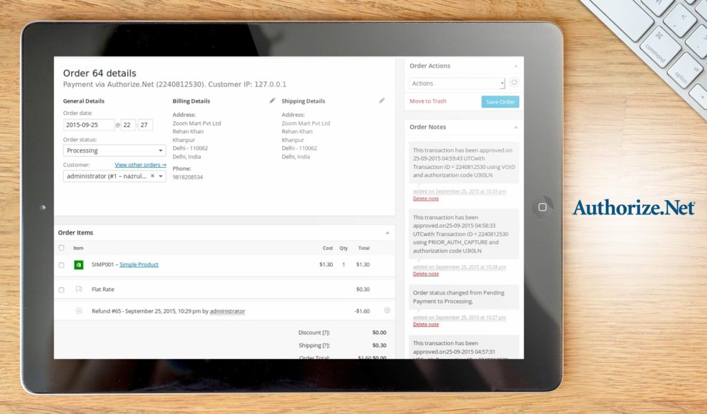 authorize.net dashboard example