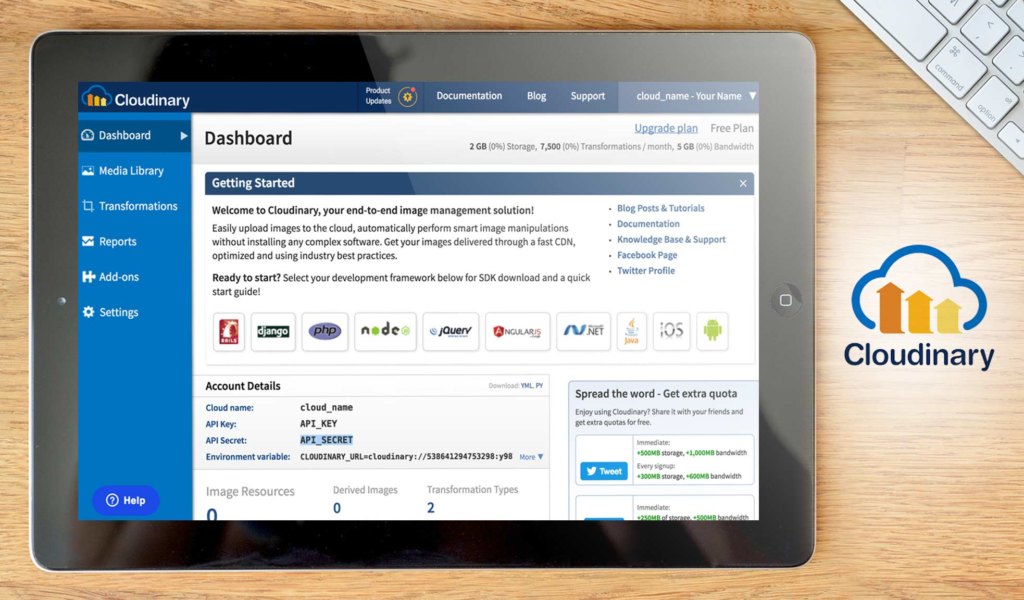 Cloudinary dashboard