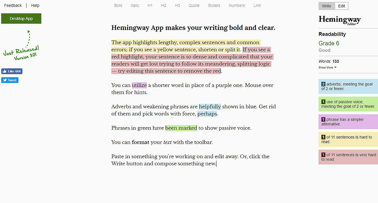 HemingwayEditor dashboard sample