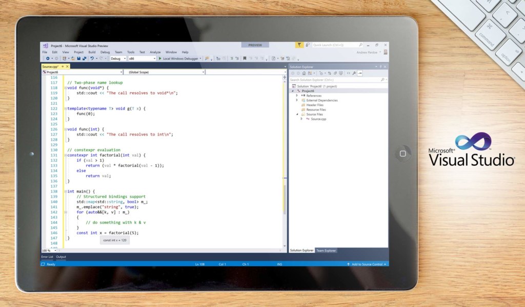 Microsoft Visual Studio dashboard