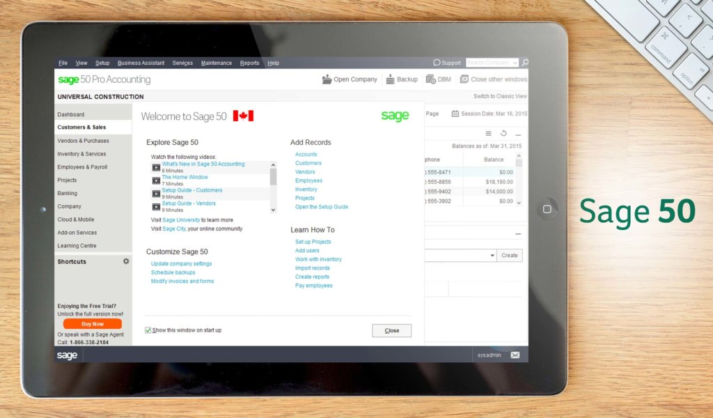 sage50 dashboard example