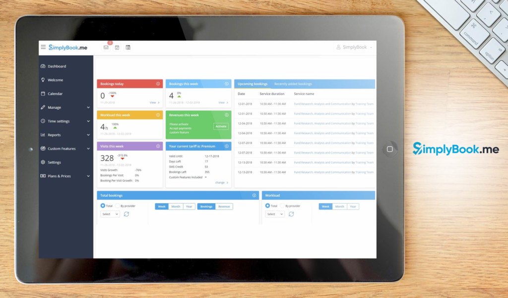 SimplyBook.me dashboard