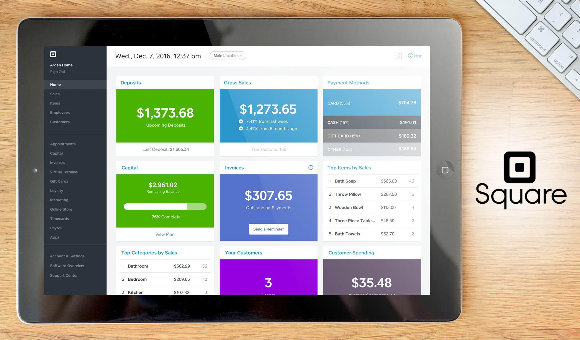 Square POS dashboard