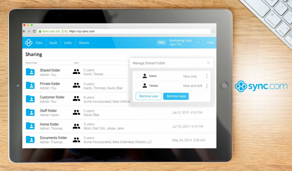 sync.com dashboard example