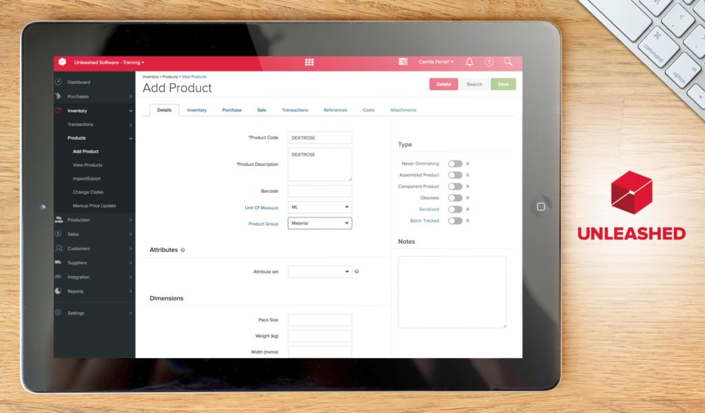 Unleashed Software dashboard example
