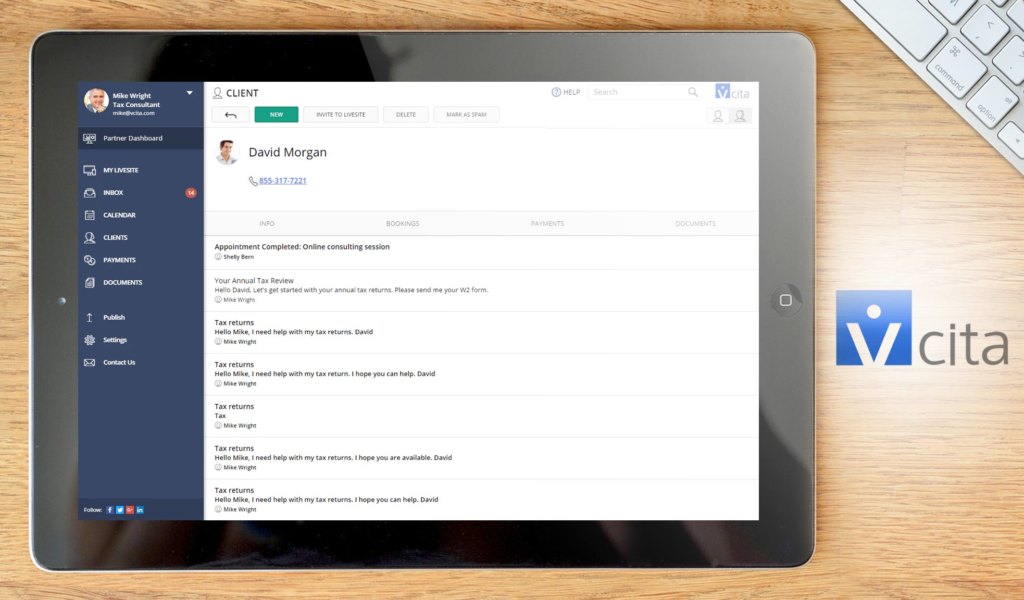 vcita dashboard example